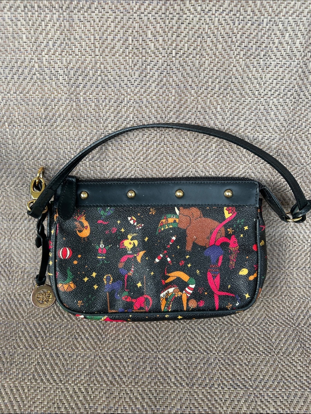 PIERO GUIDI Magic Circus Black Pebble Printed Leather Mini Bag.